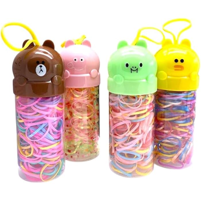 Cute Animal Hair Bands Container Set, 100 Pieces Colourful Elastic Hair Ties, Kids Hair Accessories - Image 1